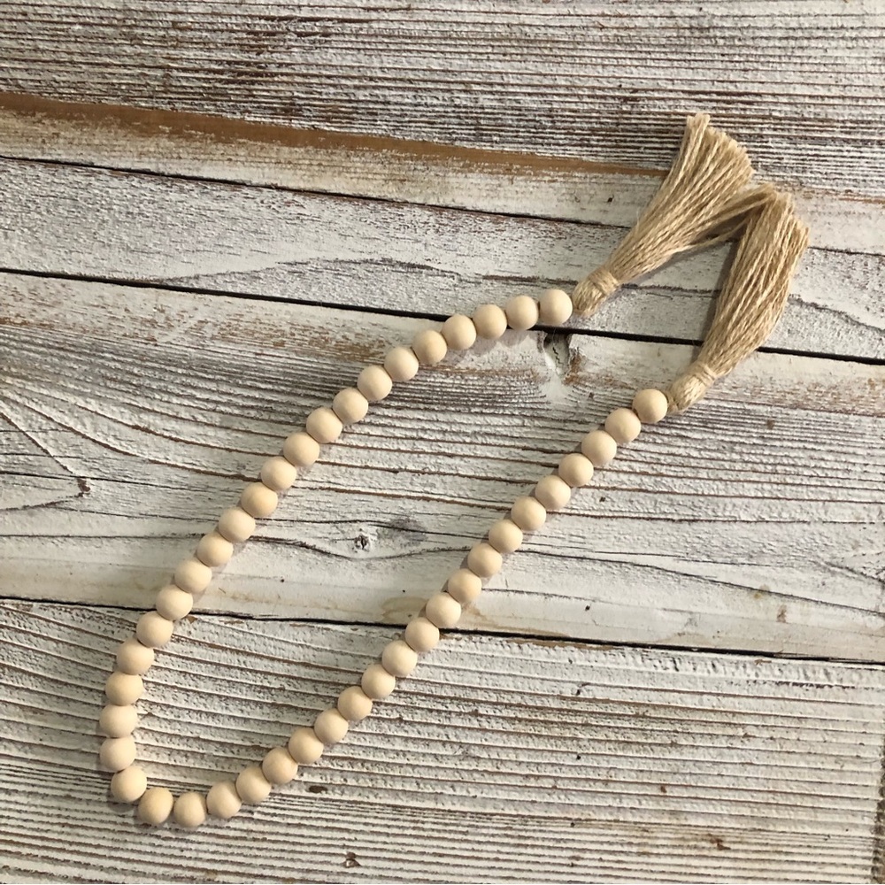 Wood Beaded Tassle Garland Farmhouse Rustic Home Decor 32.5 Inches